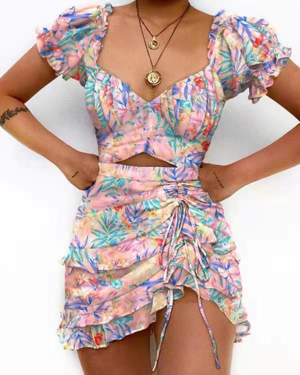 Ladies European And American Print Smocked Dress