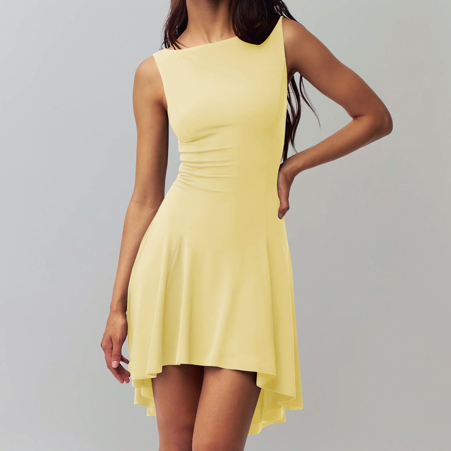 Sleeveless Sexy Hot Girl Off-neck Dress Waist Slimming Back HerMood