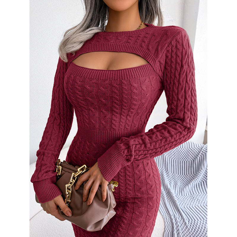 Womens Pullover Sweater Dress Sexy Cut Out Long Sleeve Bodycon Mini Fall Dress HerMood