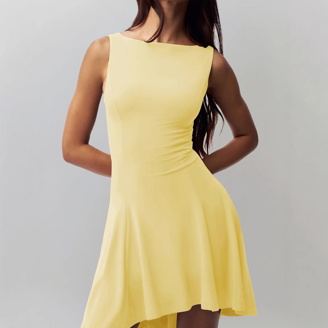 Sleeveless Sexy Hot Girl Off-neck Dress Waist Slimming Back HerMood
