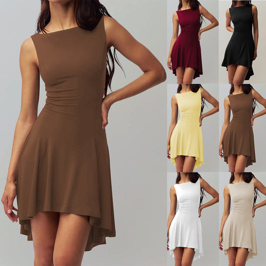 Sleeveless Sexy Hot Girl Off-neck Dress Waist Slimming Back HerMood