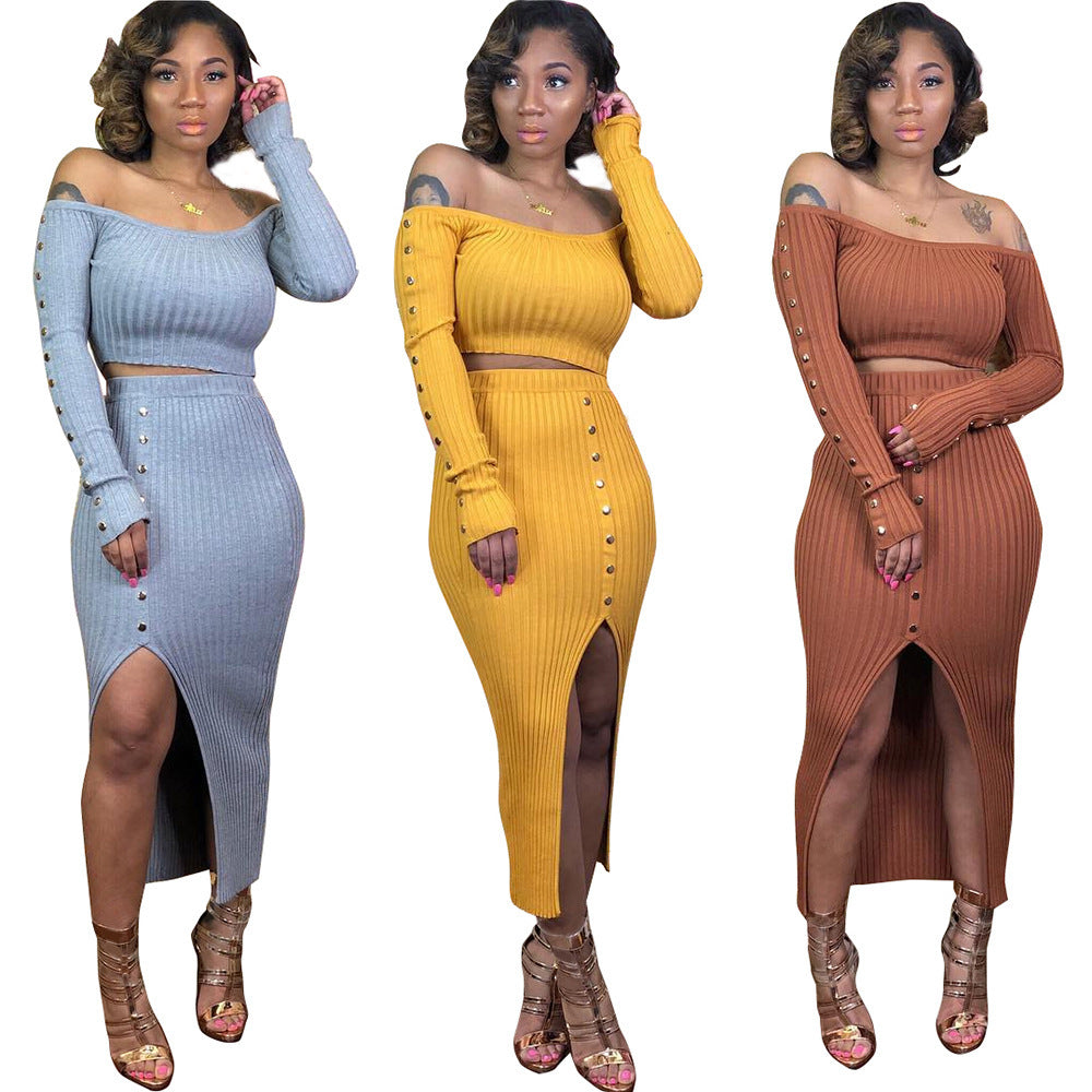 women's solid color knitting skirt two pie