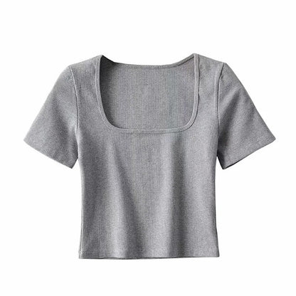 Summer Cropped Square Neck T-shirt Women HerMood