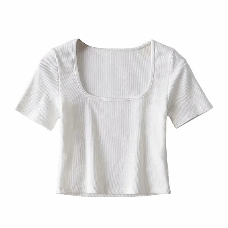 Summer Cropped Square Neck T-shirt Women HerMood