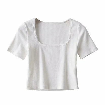 Summer Cropped Square Neck T-shirt Women HerMood