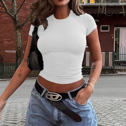 Spring And Summer Solid Color Top Waist Trimming Short Slim Fit Midriff-baring T-shirt HerMood