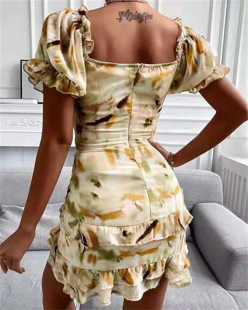 Ladies European And American Print Smocked Dress