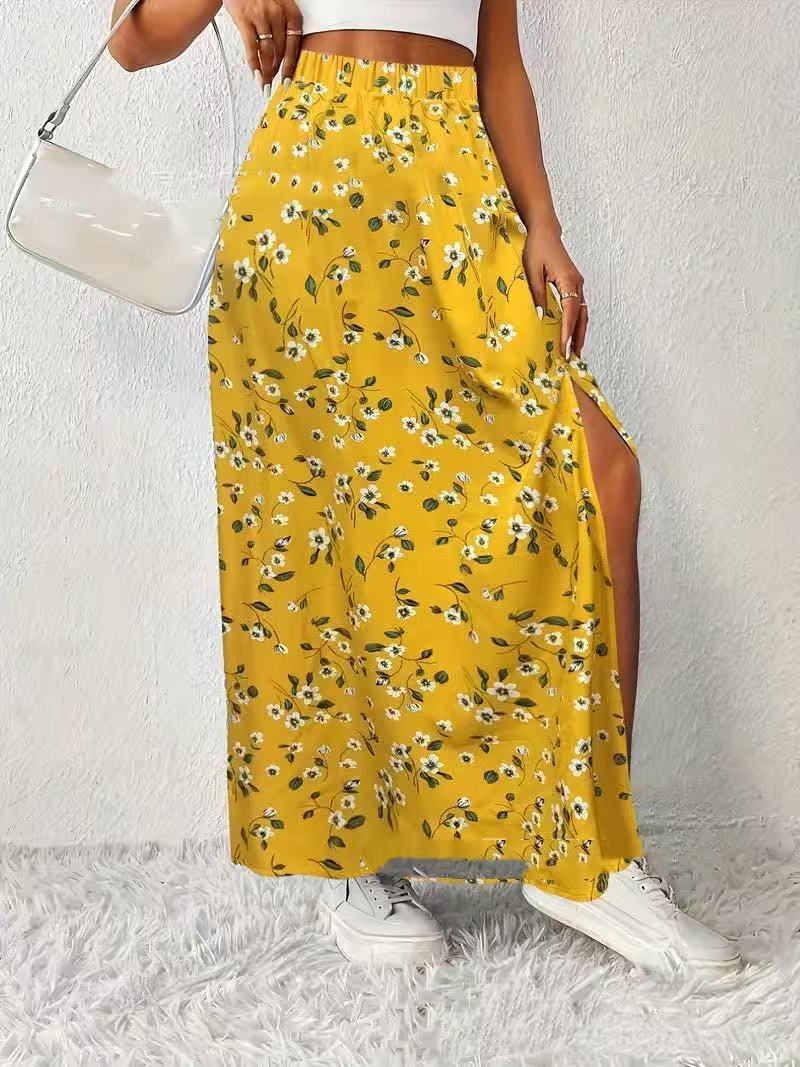 Women's Fashionable With Side-slit Printed Skirt HerMood