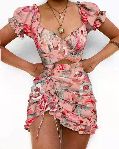 Ladies European And American Print Smocked Dress