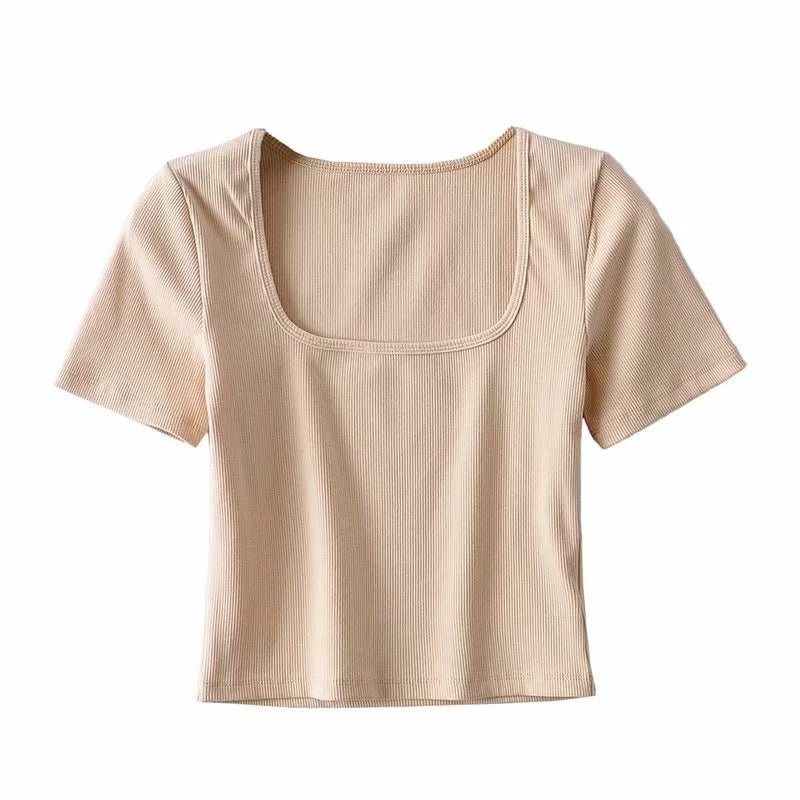 Summer Cropped Square Neck T-shirt Women HerMood