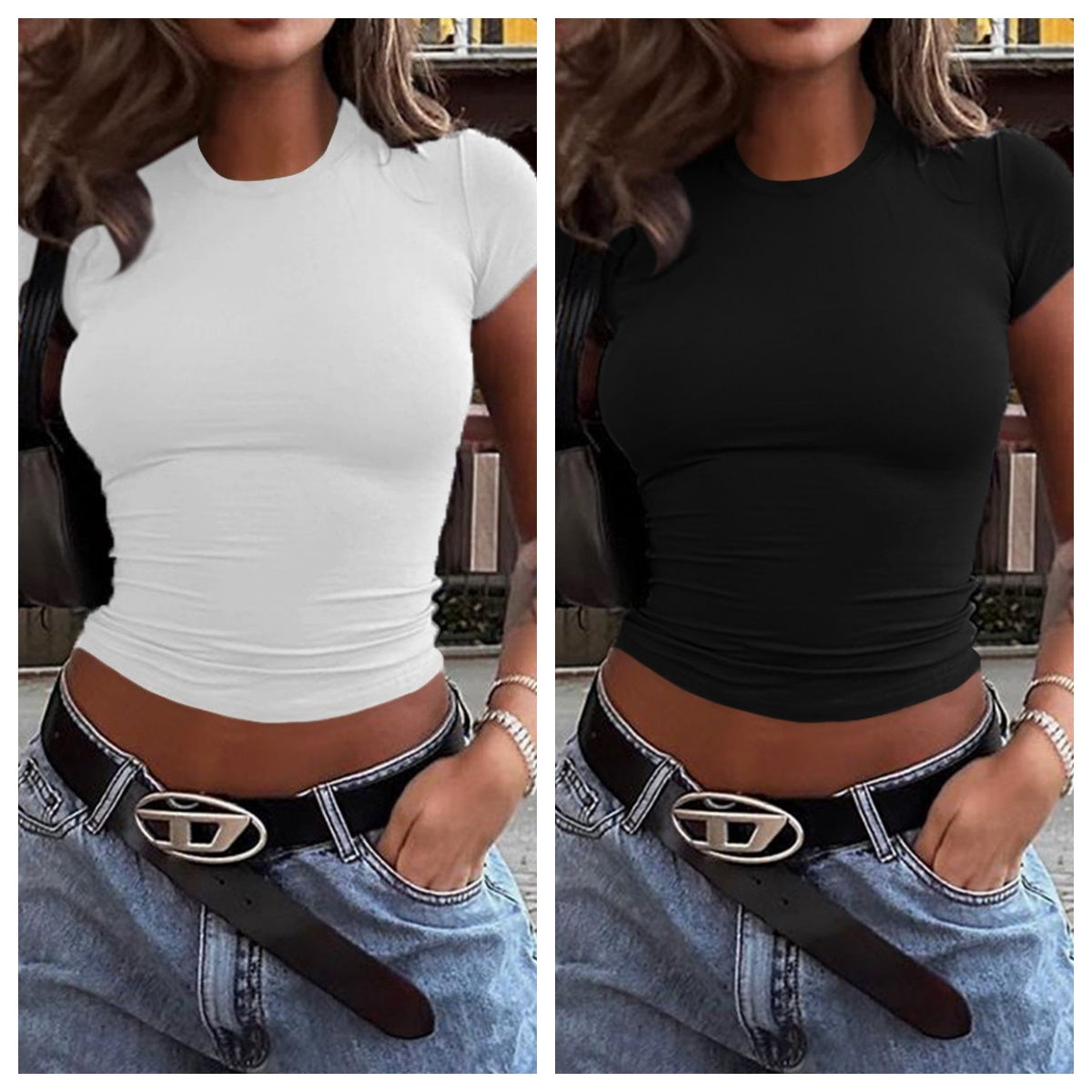 Spring And Summer Solid Color Top Waist Trimming Short Slim Fit Midriff-baring T-shirt HerMood