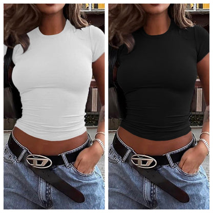 Spring And Summer Solid Color Top Waist Trimming Short Slim Fit Midriff-baring T-shirt HerMood