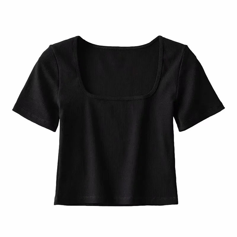Summer Cropped Square Neck T-shirt Women HerMood