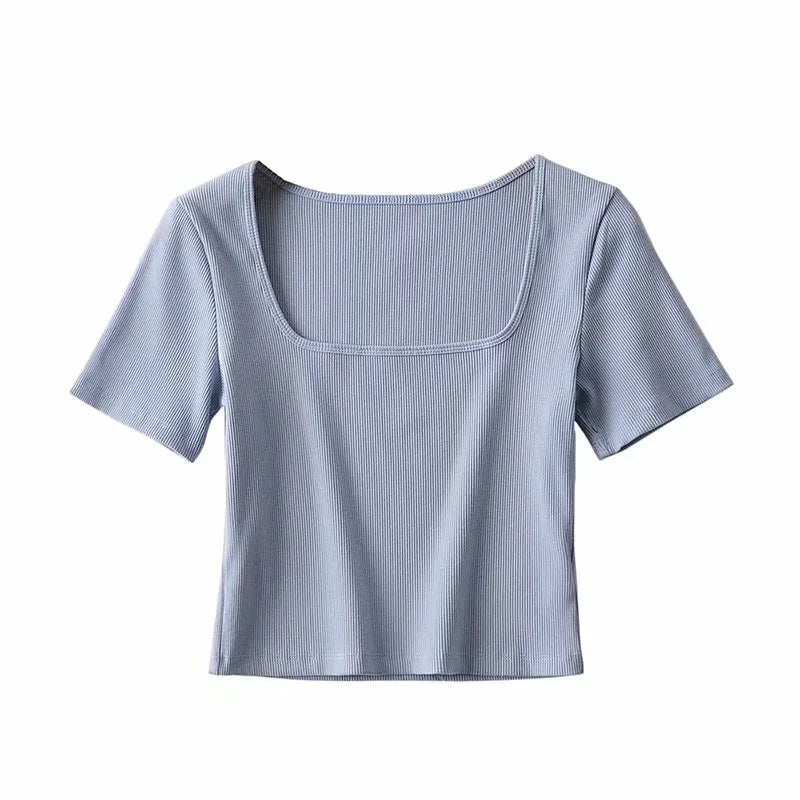 Summer Cropped Square Neck T-shirt Women HerMood