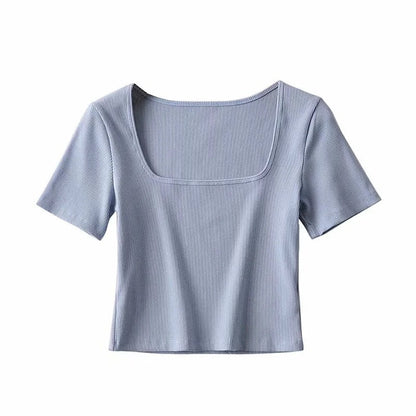 Summer Cropped Square Neck T-shirt Women HerMood