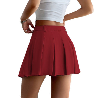 Y2g Hot Girl Style Girdle Solid Color Pleated Skirt Women HerMood