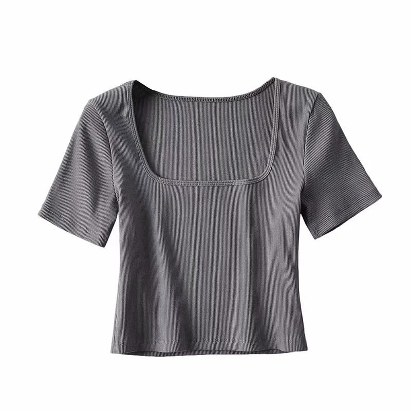 Summer Cropped Square Neck T-shirt Women HerMood