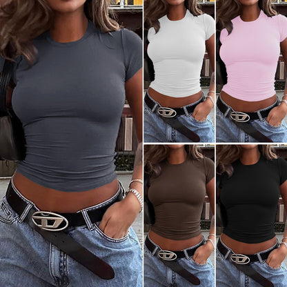 Spring And Summer Solid Color Top Waist Trimming Short Slim Fit Midriff-baring T-shirt HerMood