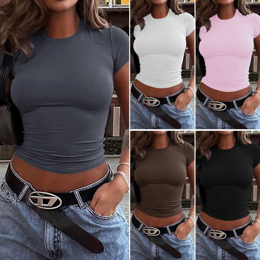 Spring And Summer Solid Color Top Waist Trimming Short Slim Fit Midriff-baring T-shirt HerMood