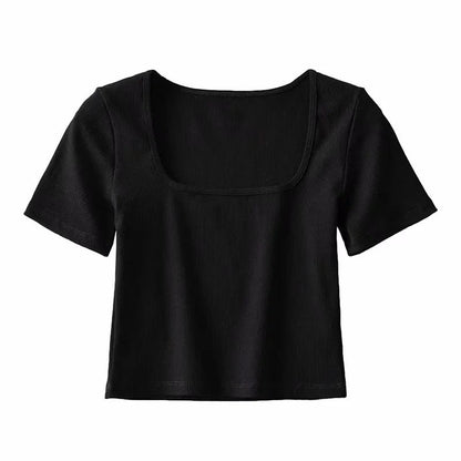 Summer Cropped Square Neck T-shirt Women HerMood